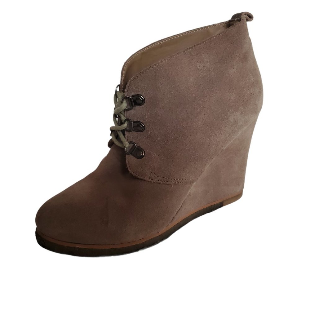 Steve Madden Tanngoo Suede Wedge Booties 7 Chestnut Brown Lace Up Ankle‎ Boots